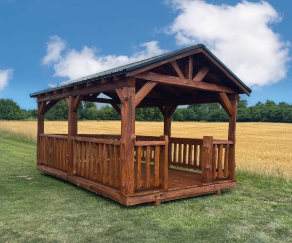 10' x 16' Rustic Log Pavilion w/Railings