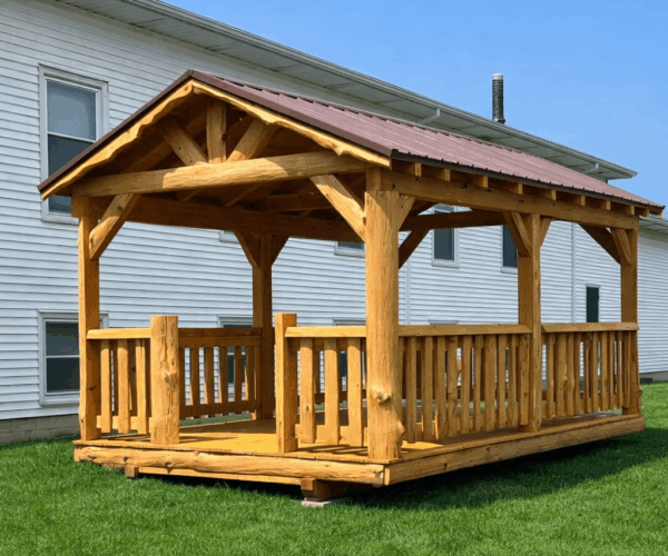 10' x 16' Rustic Log Pavilion w/Railings