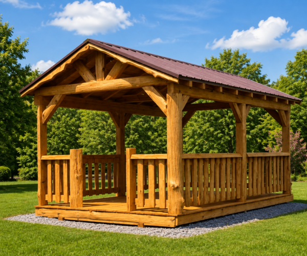 10' x 16' Rustic Log Pavilion w/Railings