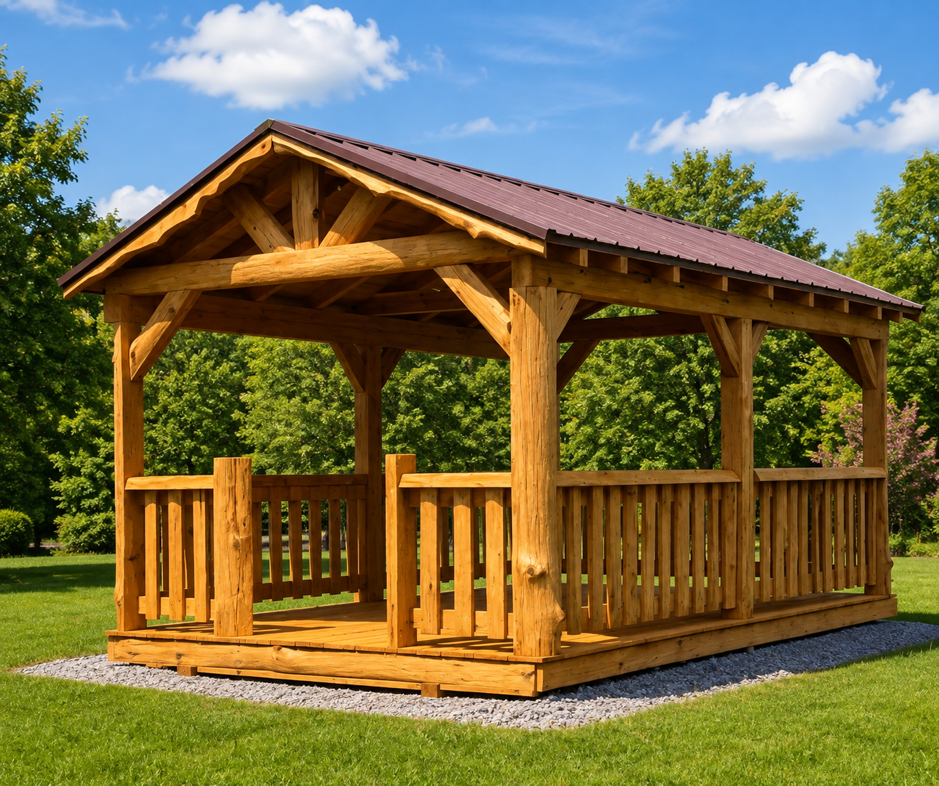 10' x 16' Rustic Log Pavilion w/Railings