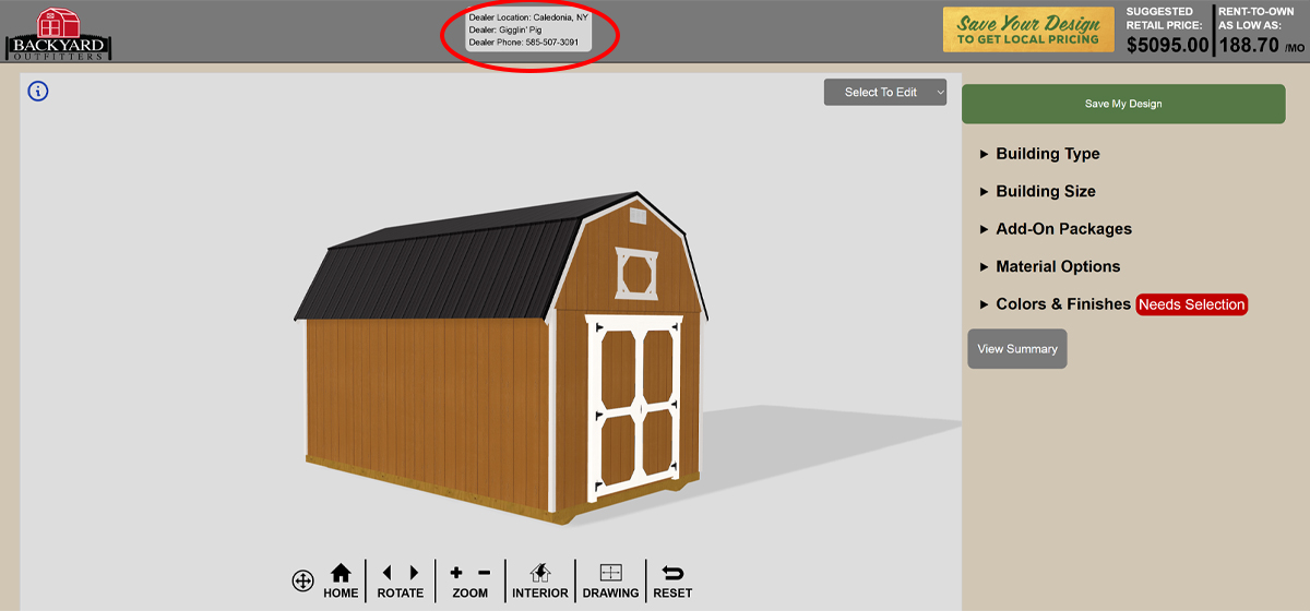 3D shed builder guide: choose building size and watch the price update.