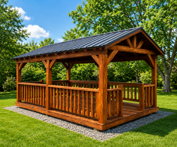 10' x 16' Rustic Log Pavilion w/Railings
