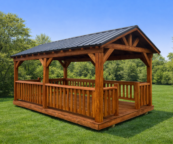 10' x 16' Rustic Log Pavilion w/Railings